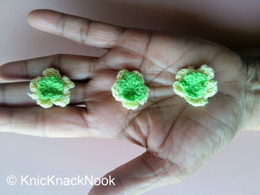 Green Crochet Flower Appliqué x 3 - 200317A115G